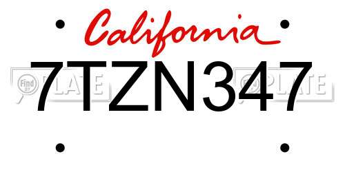 7TZN347 California License Plate