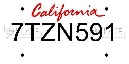 7TZN591 California License Plate