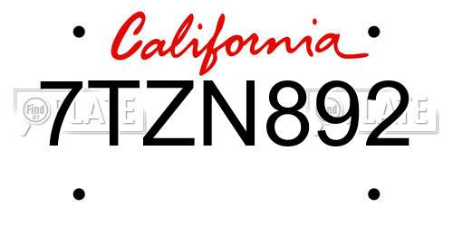 7TZN892 California License Plate