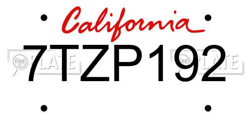 7TZP192 California License Plate