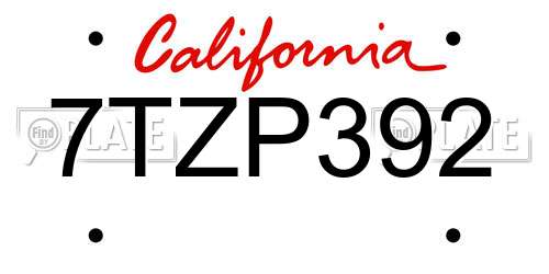 7TZP392 California License Plate