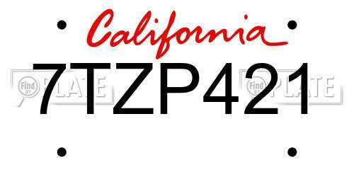 7TZP421 California License Plate