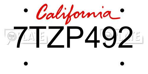 7TZP492 California License Plate