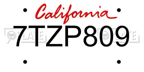 7TZP809 California License Plate