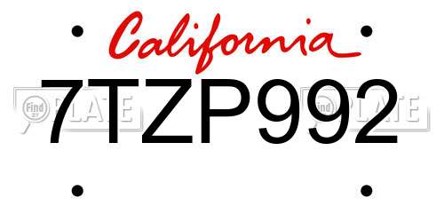 7TZP992 California License Plate