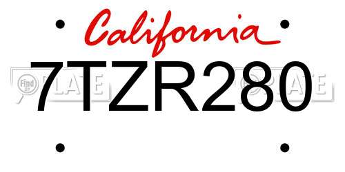7TZR280 California License Plate