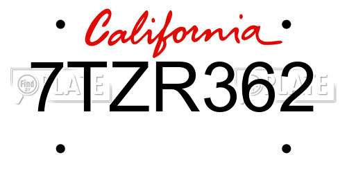7TZR362 California License Plate