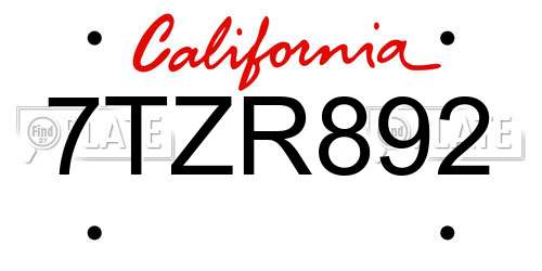 7TZR892 California License Plate