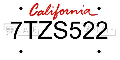 7TZS522 California License Plate