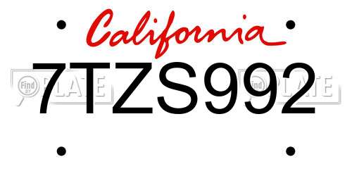 7TZS992 California License Plate