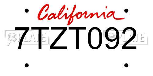 7TZT092 California License Plate