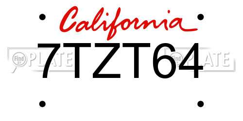 7TZT64 California License Plate