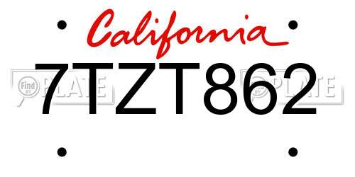7TZT862 California License Plate