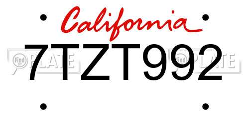 7TZT992 California License Plate