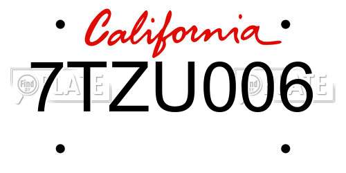 7TZU006 California License Plate