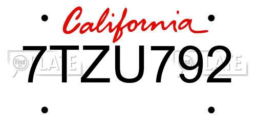 7TZU792 California License Plate