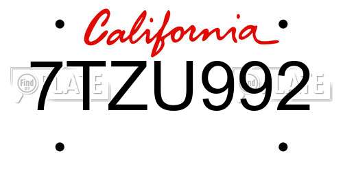 7TZU992 California License Plate