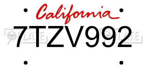 7TZV992 California License Plate