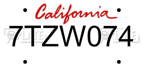 7TZW074 California License Plate