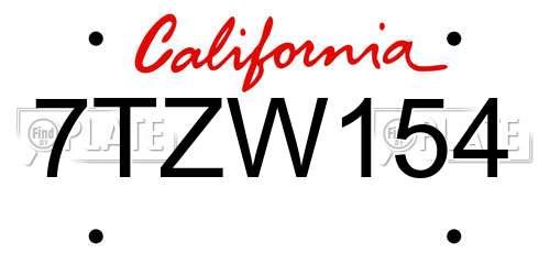 7TZW154 California License Plate