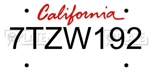 7TZW192 California License Plate