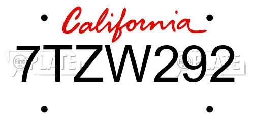 7TZW292 California License Plate