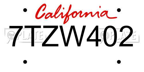 7TZW402 California License Plate