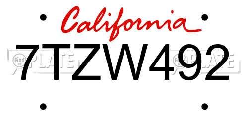 7TZW492 California License Plate