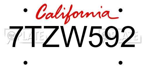 7TZW592 California License Plate