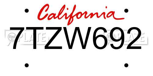 7TZW692 California License Plate