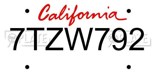 7TZW792 California License Plate