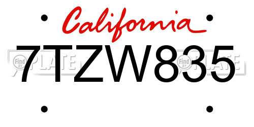 7TZW835 California License Plate