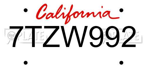7TZW992 California License Plate