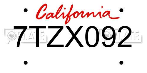 7TZX092 California License Plate