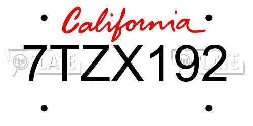 7TZX192 California License Plate