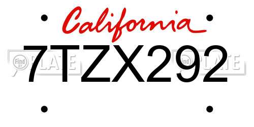 7TZX292 California License Plate