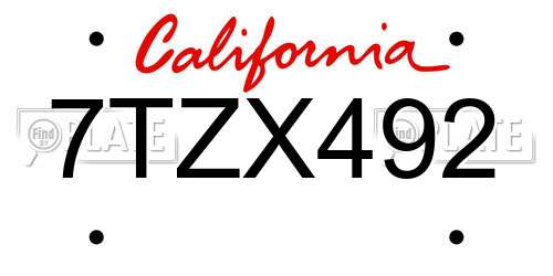 7TZX492 California License Plate