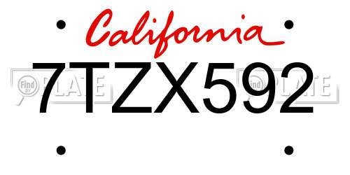 7TZX592 California License Plate