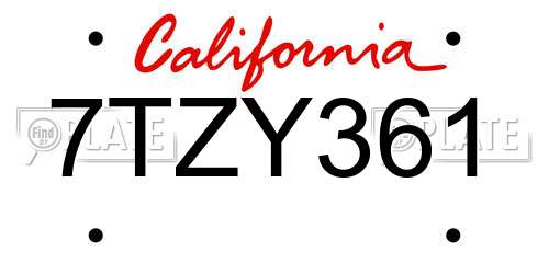 7TZY361 California License Plate