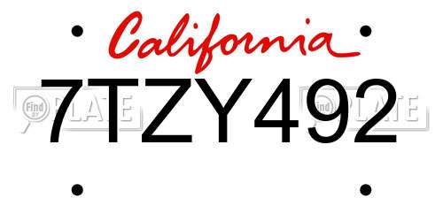 7TZY492 California License Plate