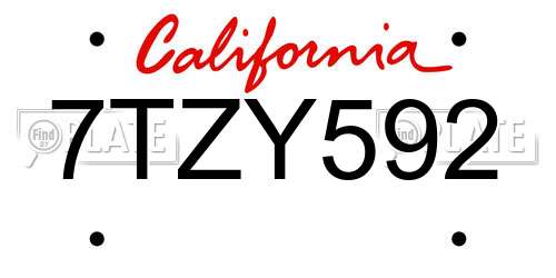 7TZY592 California License Plate