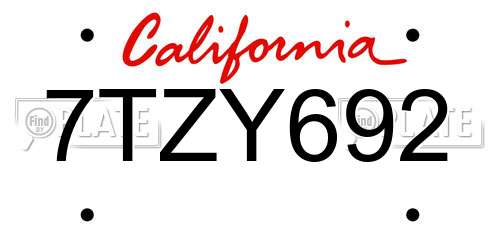 7TZY692 California License Plate