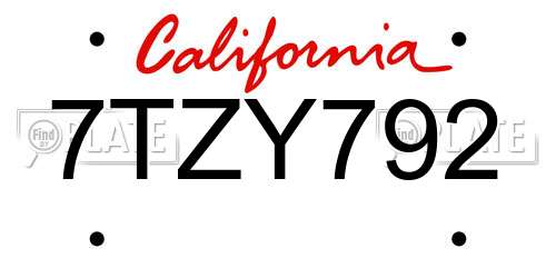7TZY792 California License Plate