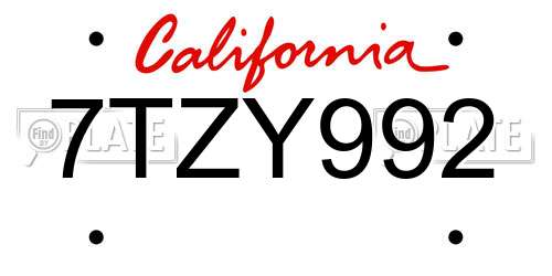 7TZY992 California License Plate