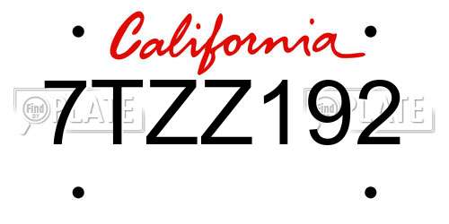7TZZ192 California License Plate