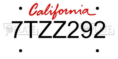7TZZ292 California License Plate