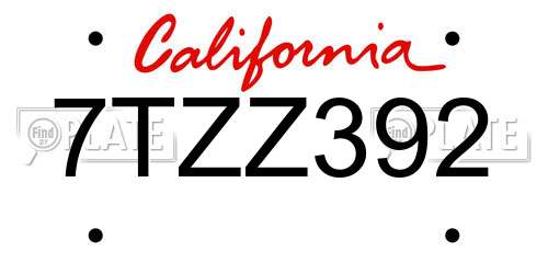 7TZZ392 California License Plate