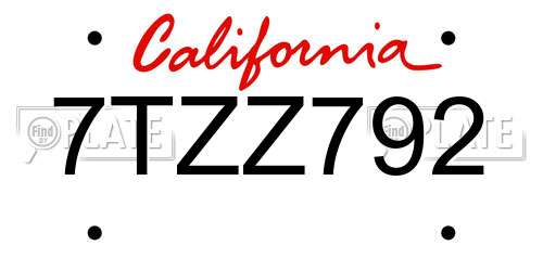 7TZZ792 California License Plate
