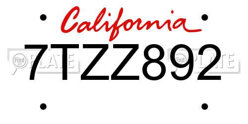 7TZZ892 California License Plate