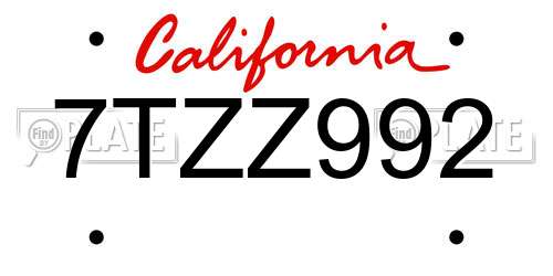 7TZZ992 California License Plate